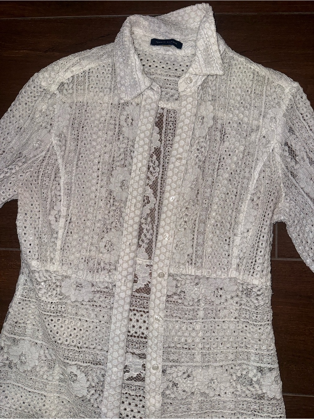 Tommy Hilfiger White Lace Button-Down Shirt